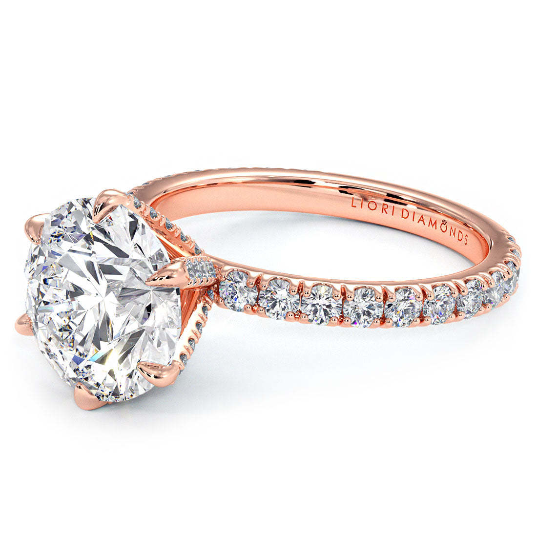 5.87ctw GIA Certified G-VS1 Round Brilliant Micropavé 6 Prong Petite Lab Grown Diamond Engagement Ring 14k Rose Gold