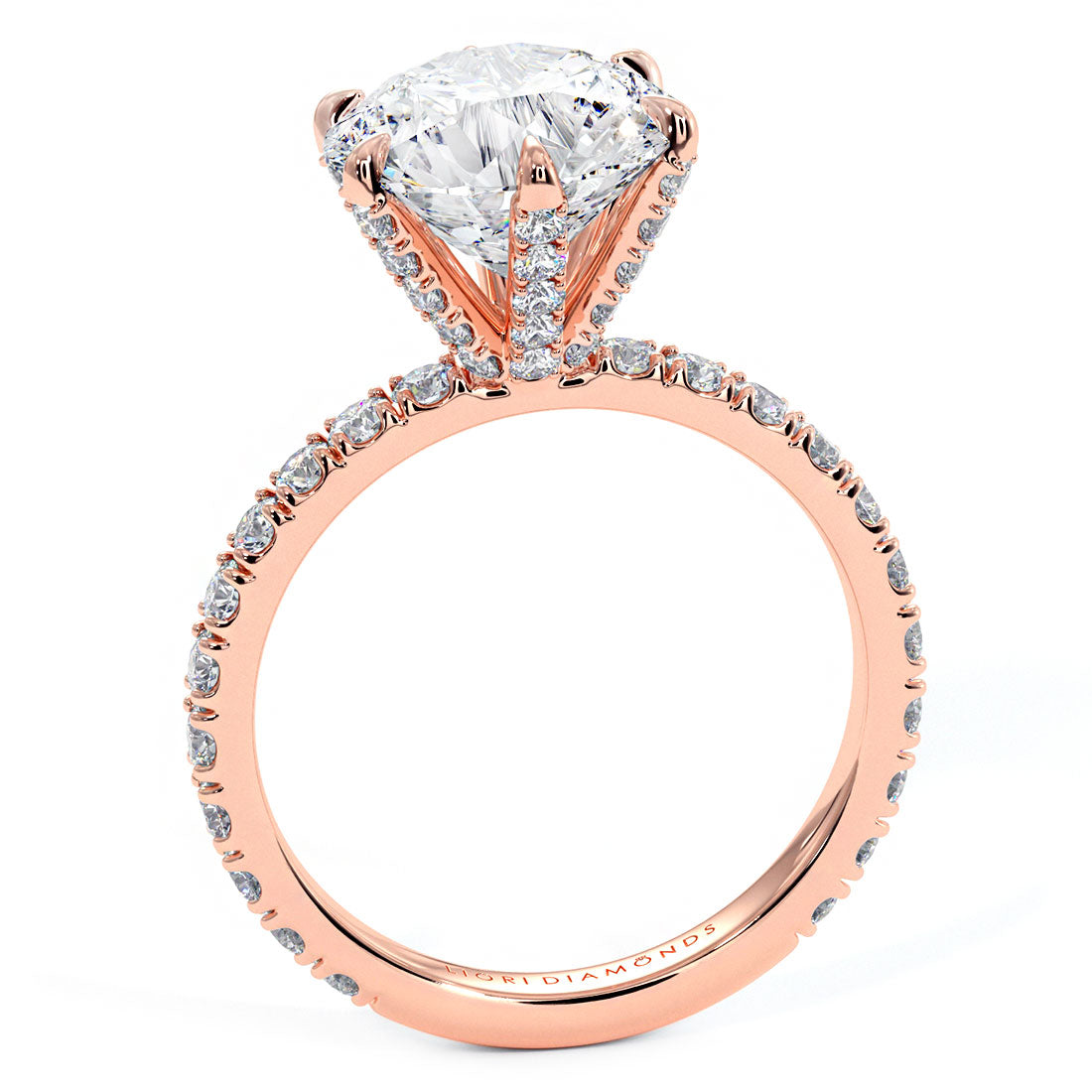 4.62ctw GIA Certified G-VS1 Round Brilliant Micropavé 6 Prong Petite Lab Grown Diamond Engagement Ring 14k Rose Gold