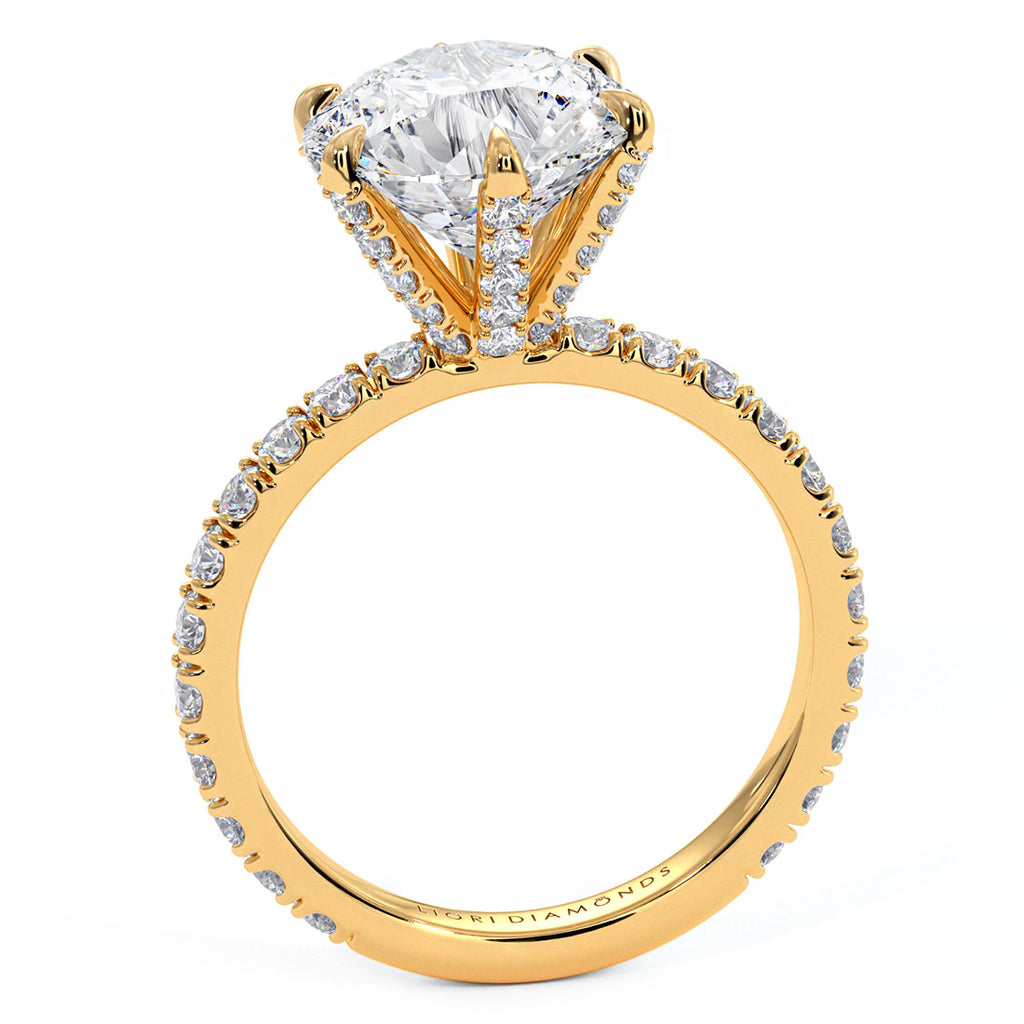 4.50ctw Round Brilliant F-VS1 Micropavé 6 Prong Petite Lab Grown Diamond Engagement Ring 14k Yellow Gold