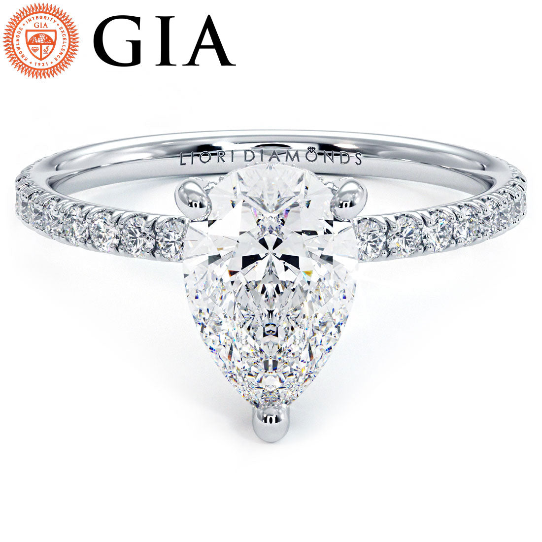 1.5 Carat Pear Shape Petite Micropavé Wire Basket