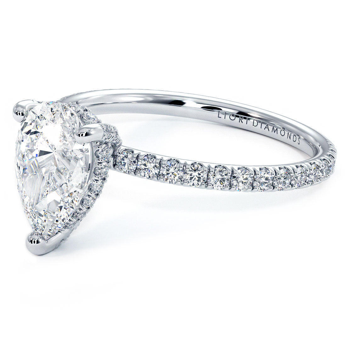 1.5 Carat Pear Shape Petite Micropavé Wire Basket