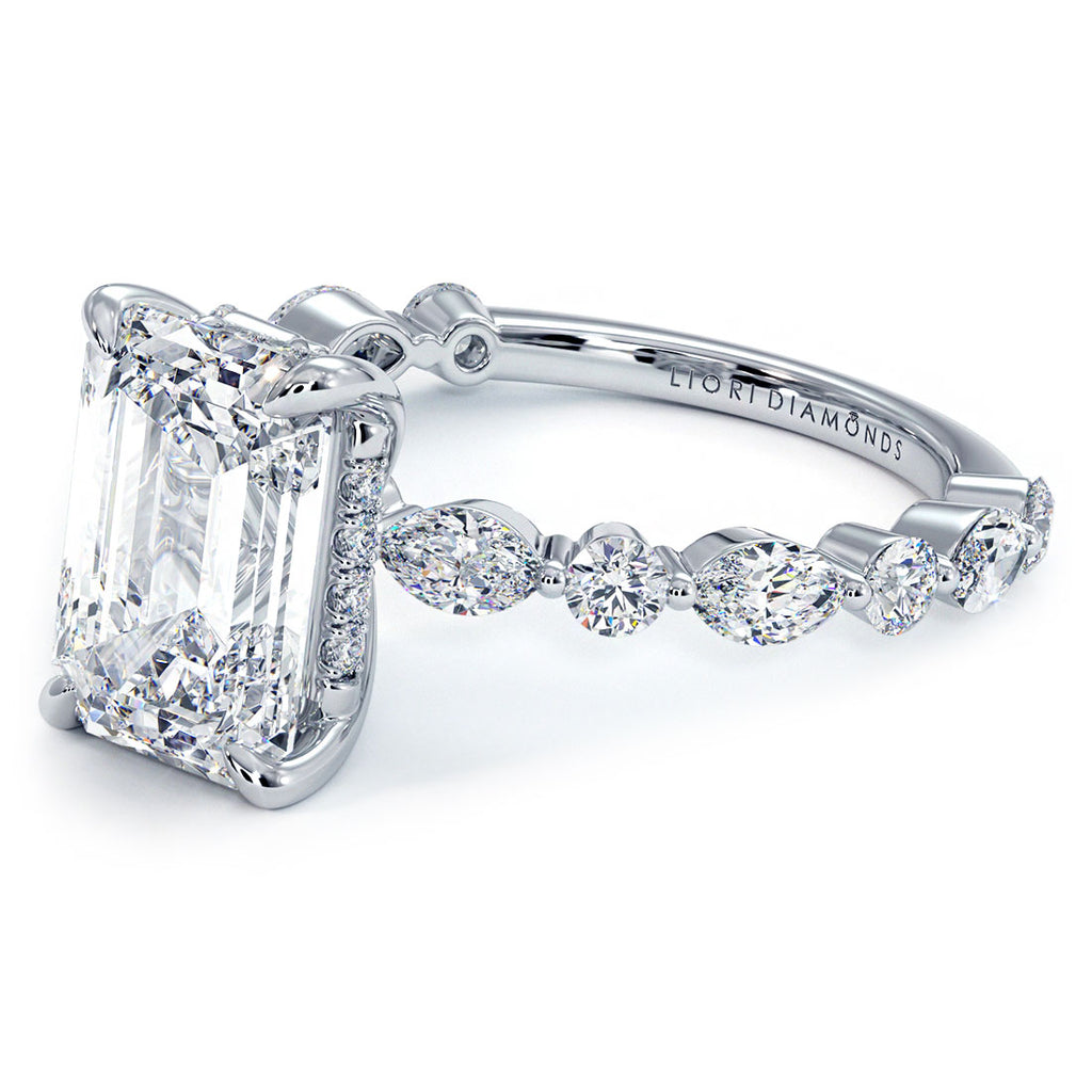 4.19ctw GIA Certified Emerald Cut Alternating Round & Marquise Lab Grown Diamond Engagement Ring set in 14k White Gold