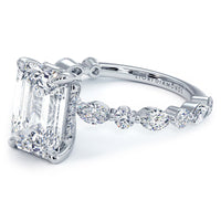 4.19ctw GIA Certified Emerald Cut Alternating Round & Marquise Lab Grown Diamond Engagement Ring set in Platinum