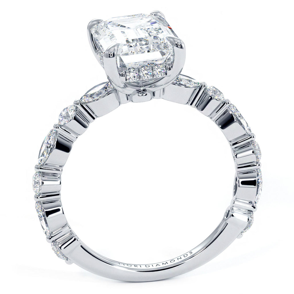 4.19ctw GIA Certified Emerald Cut Alternating Round & Marquise Lab Grown Diamond Engagement Ring set in Platinum