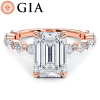 4.19ctw GIA Certified Emerald Cut Alternating Round & Marquise Lab Grown Diamond Engagement Ring set in 14k Rose Gold