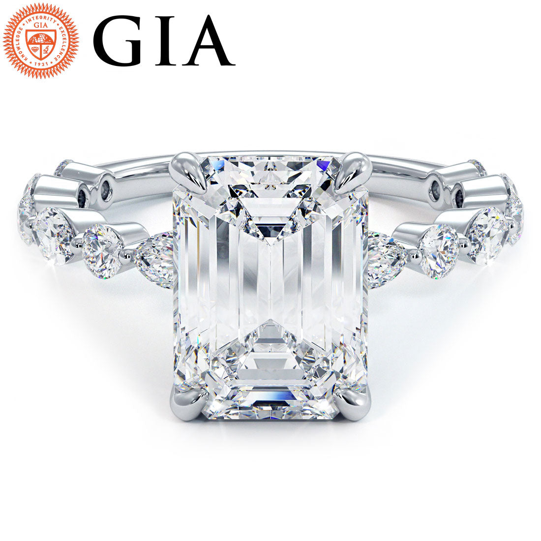 4 Carat Emerald Cut Alternating Round & Marquise