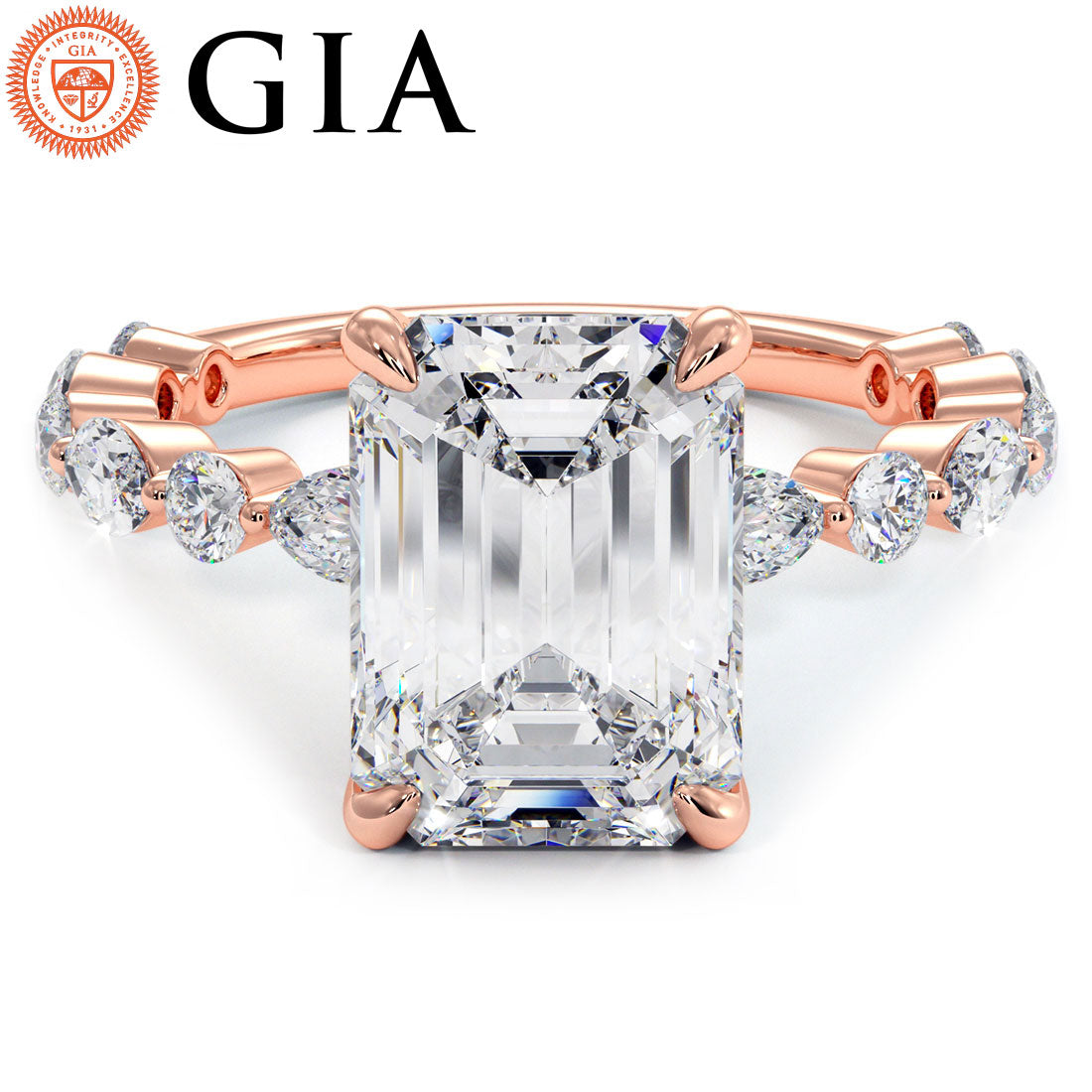 4 Carat Emerald Cut Alternating Round & Marquise