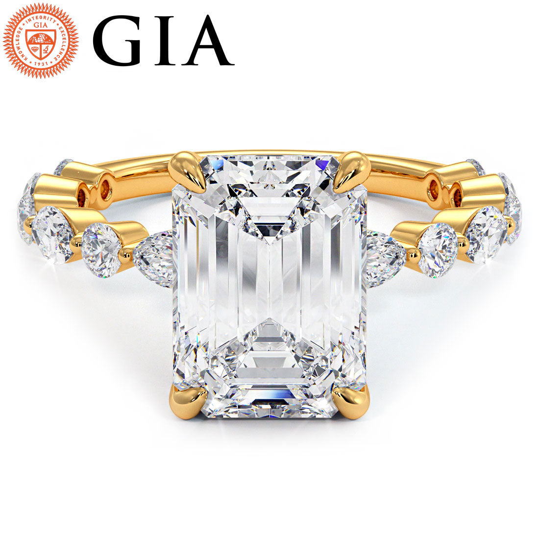 4 Carat Emerald Cut Alternating Round & Marquise