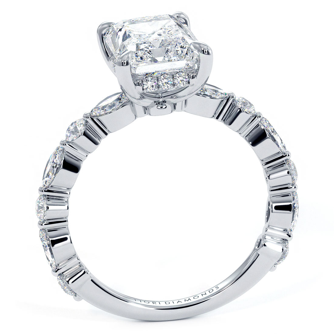 4.20ctw GIA Certified Radiant Cut Alternating Round & Marquise Lab Grown Diamond Engagement Ring set in 14k White Gold