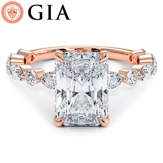 4.20ctw GIA Certified Radiant Cut Alternating Round & Marquise Lab Grown Diamond Engagement Ring set in 14k Rose Gold