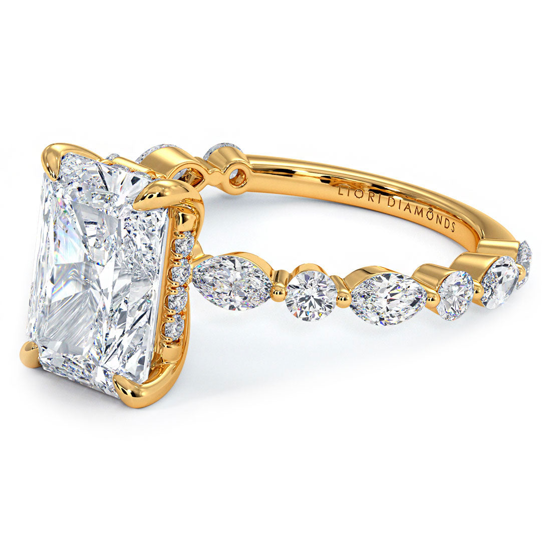 4.20ctw GIA Certified Radiant Cut Alternating Round & Marquise Lab Grown Diamond Engagement Ring set in 14k Yellow Gold