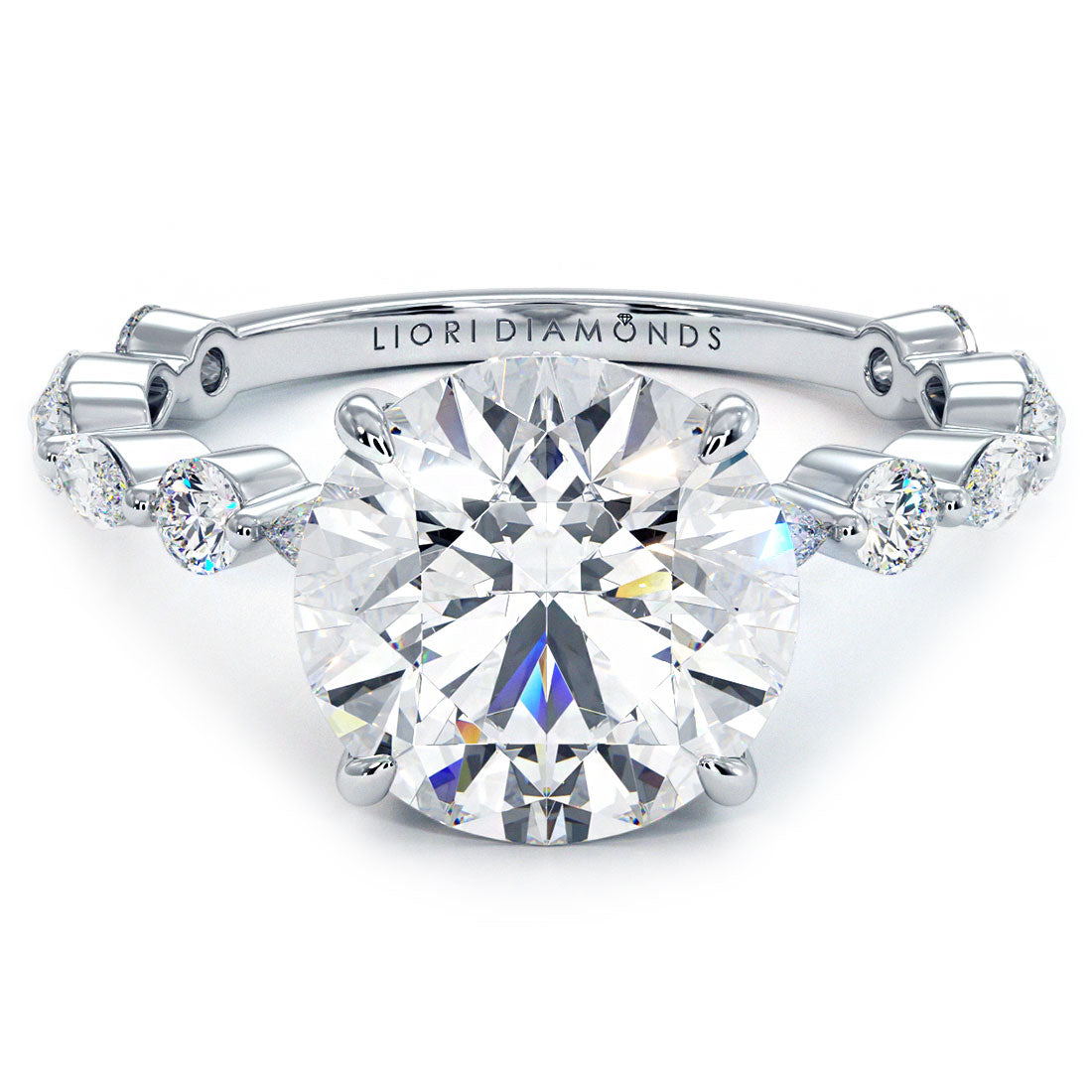 5.15ctw Round Brilliant F-VS1 Alternating Round & Marquise Lab Grown Diamond Engagement Ring set in 14k White Gold