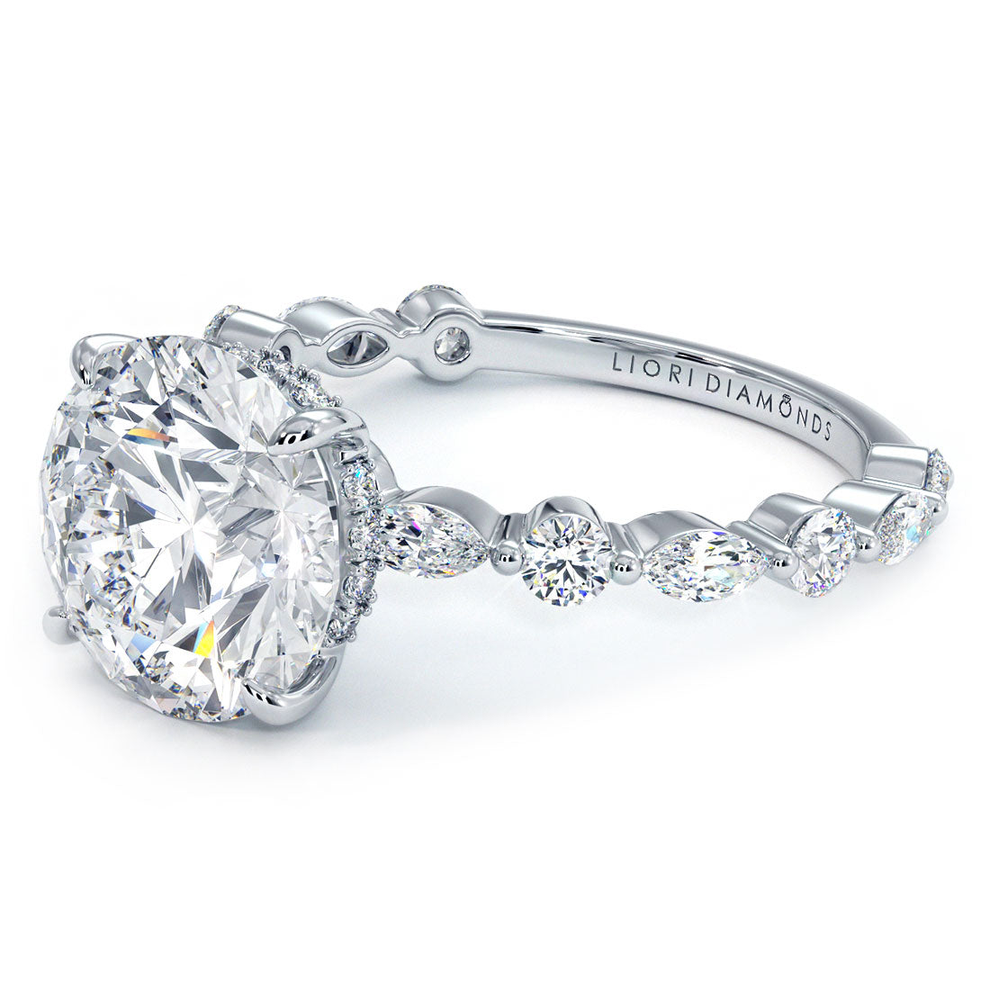 5.15ctw Round Brilliant F-VS1 Alternating Round & Marquise Lab Grown Diamond Engagement Ring set in 14k White Gold