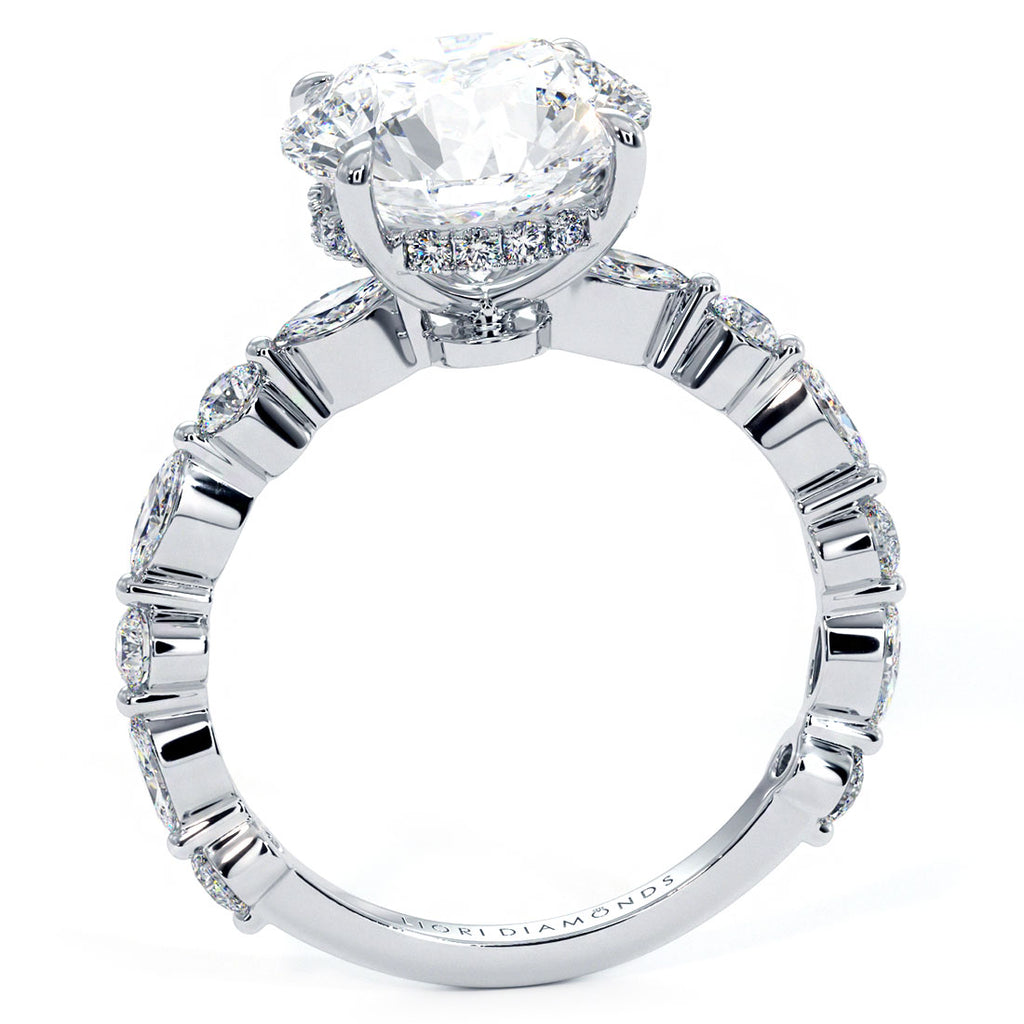 3.92ctw Round Brilliant F-VS1 Alternating Round & Marquise Lab Grown Diamond Engagement Ring set in Platinum