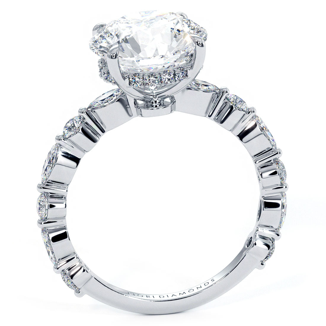 5.15ctw Round Brilliant F-VS1 Alternating Round & Marquise Lab Grown Diamond Engagement Ring set in 14k White Gold