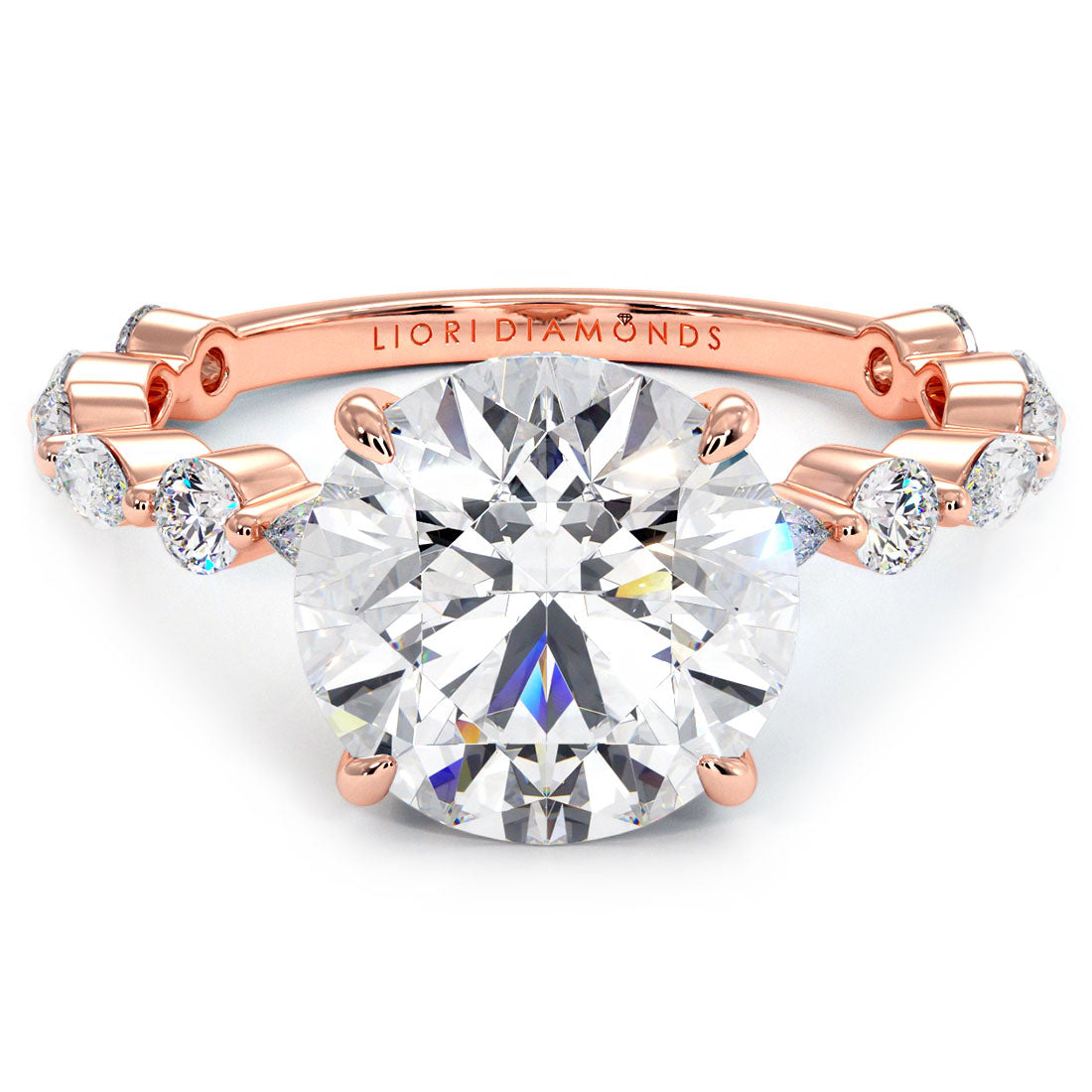 5.15ctw Round Brilliant F-VS1 Alternating Round & Marquise Lab Grown Diamond Engagement Ring set in 14k Rose Gold