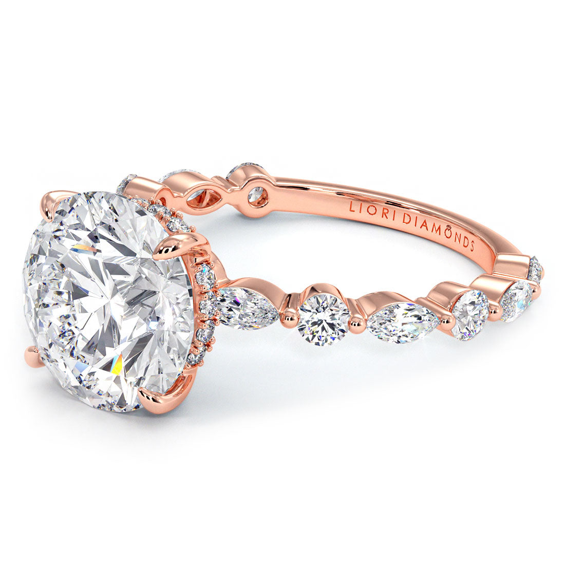 5.15ctw Round Brilliant F-VS1 Alternating Round & Marquise Lab Grown Diamond Engagement Ring set in 14k Rose Gold