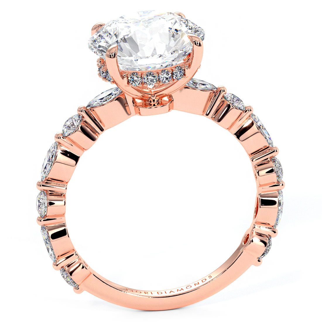 5.15ctw Round Brilliant F-VS1 Alternating Round & Marquise Lab Grown Diamond Engagement Ring set in 14k Rose Gold