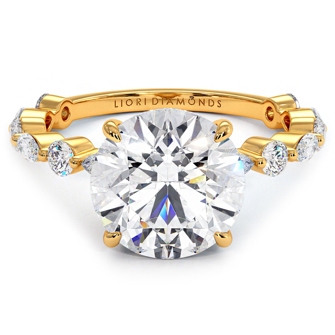 5.15ctw Round Brilliant F-VS1 Alternating Round & Marquise Lab Grown Diamond Engagement Ring set in 14k Yellow Gold