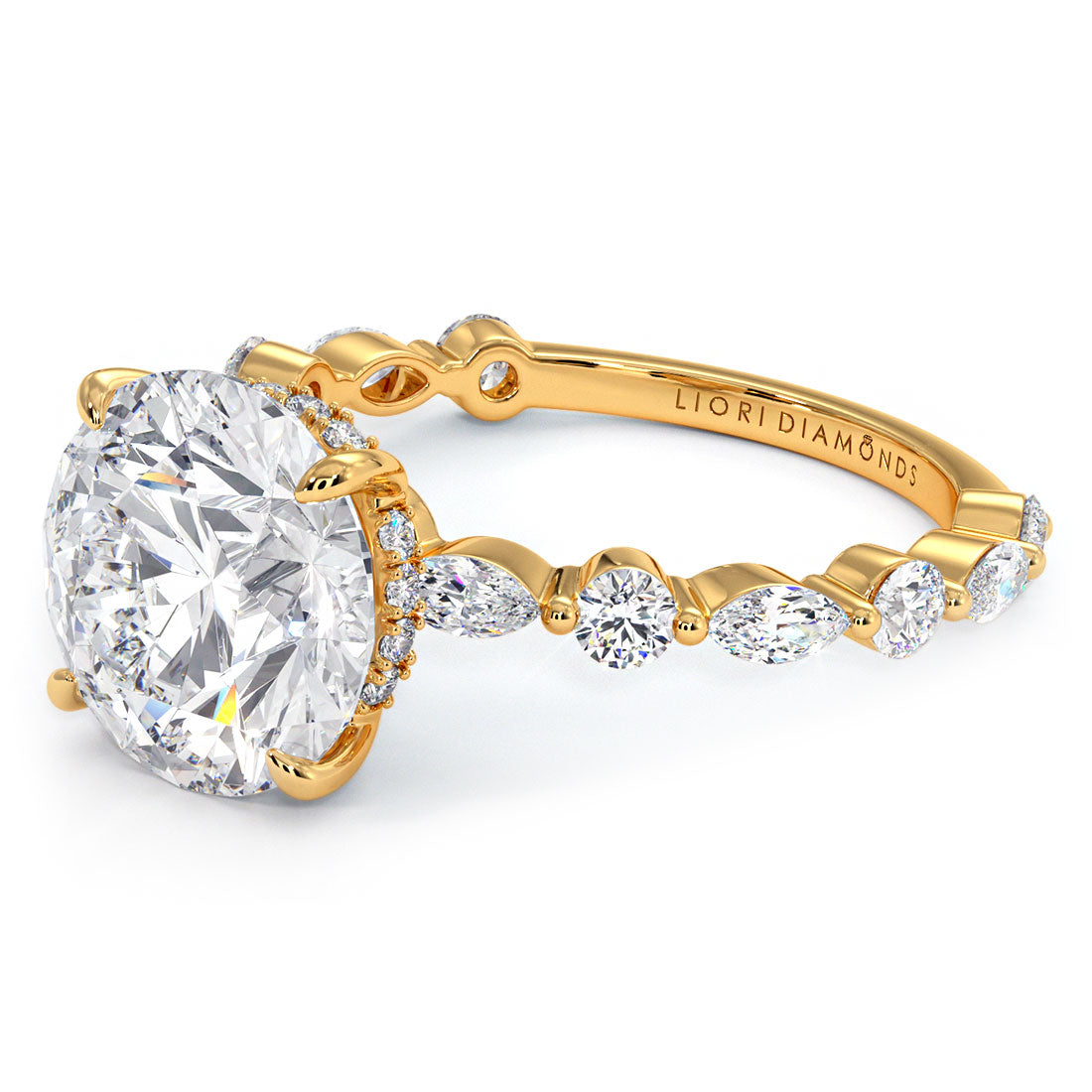 3.92ctw Round Brilliant F-VS1 Alternating Round & Marquise Lab Grown Diamond Engagement Ring set in 14k Yellow Gold