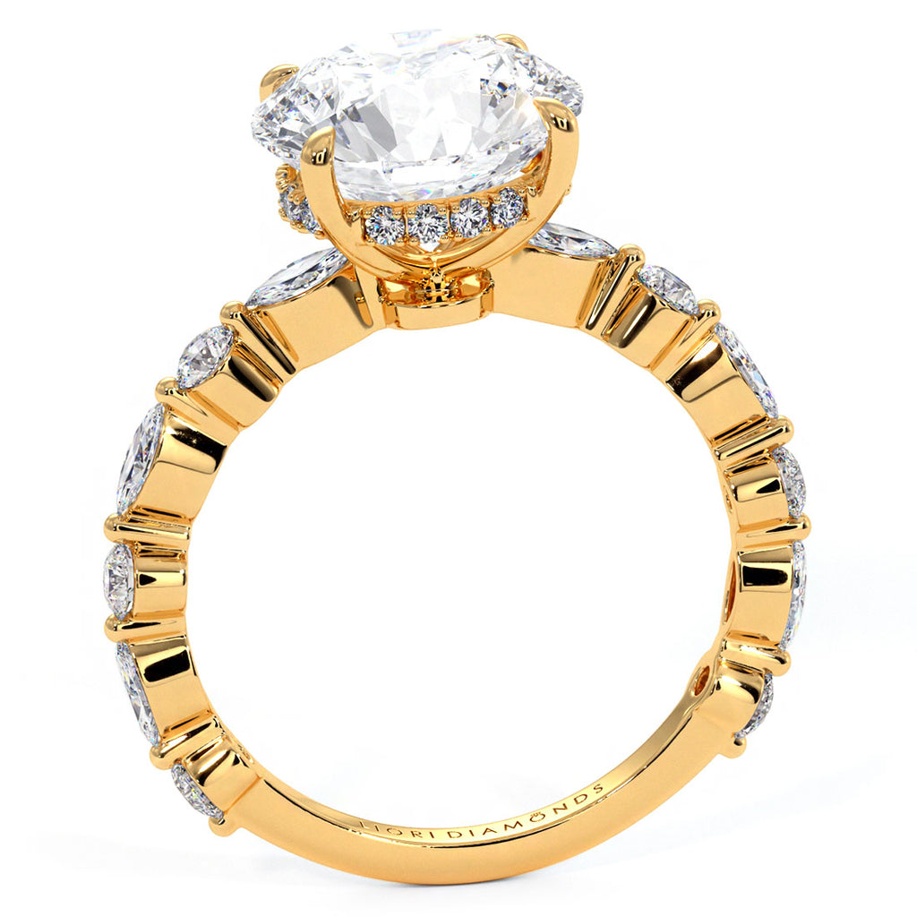 3.92ctw Round Brilliant F-VS1 Alternating Round & Marquise Lab Grown Diamond Engagement Ring set in 14k Yellow Gold