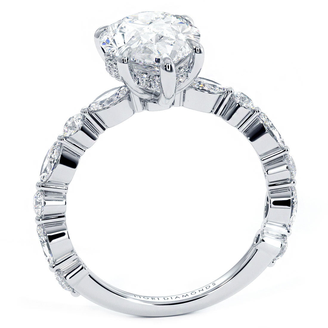 3.42ctw GIA Certified G-VS2 Pear Shape Alternating Round & Marquise Lab Grown Diamond Engagement Ring set in 18k White Gold