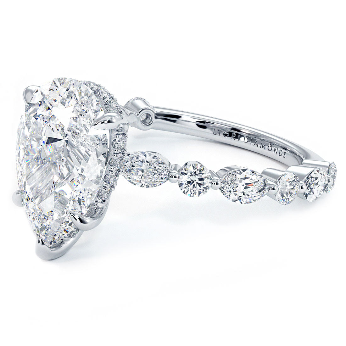 3.42ctw GIA Certified G-VS2 Pear Shape Alternating Round & Marquise Lab Grown Diamond Engagement Ring set in 18k White Gold