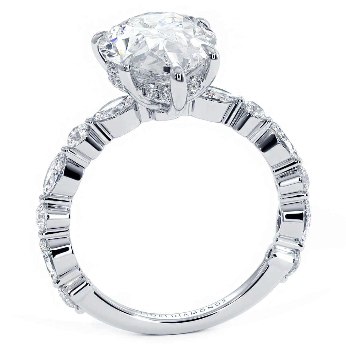 4.25ctw Pear Shape F-VS1 Alternating Round & Marquise Lab Grown Diamond Engagement Ring set in 14k White Gold