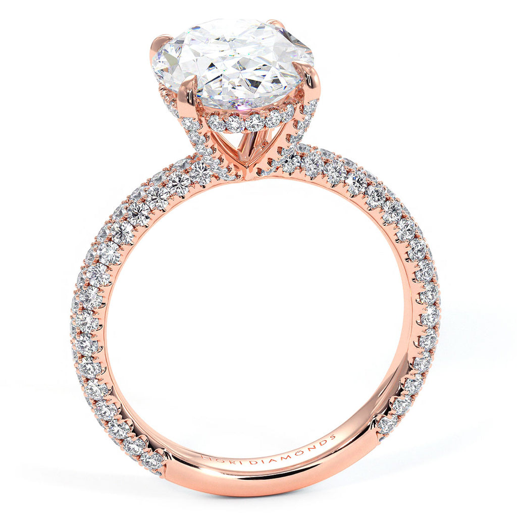 6.05ctw Oval Cut Trio Micropavé Lab Grown Diamond Engagement Ring set in 14k Rose Gold