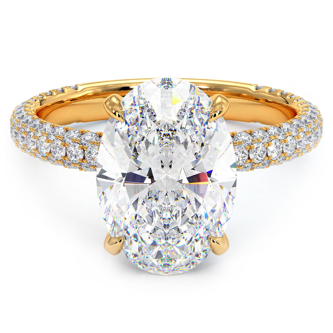 6.05ctw Oval Cut Trio Micropavé Lab Grown Diamond Engagement Ring set in 14k Yellow Gold