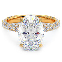 6.05ctw Oval Cut Trio Micropavé Lab Grown Diamond Engagement Ring set in 14k Yellow Gold