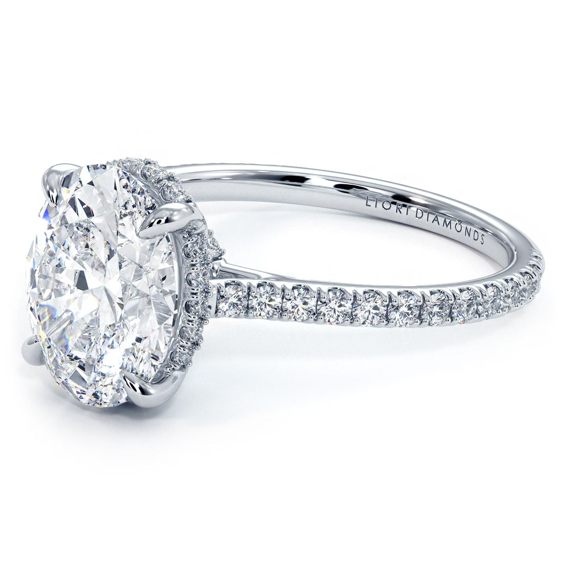 2.55ctw GIA Certified Oval Cut Petite Micropavé Lab Grown Diamond Engagement Ring set in 14k White Gold