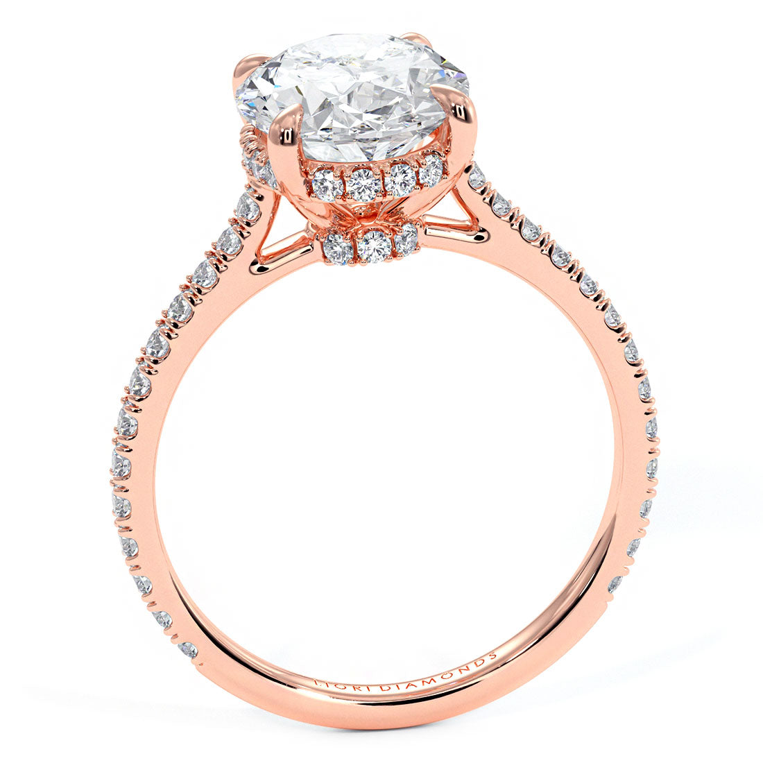 2.45ctw GIA Certified Oval Cut Petite Micropavé Lab Grown Diamond Engagement Ring set in 14k Rose Gold