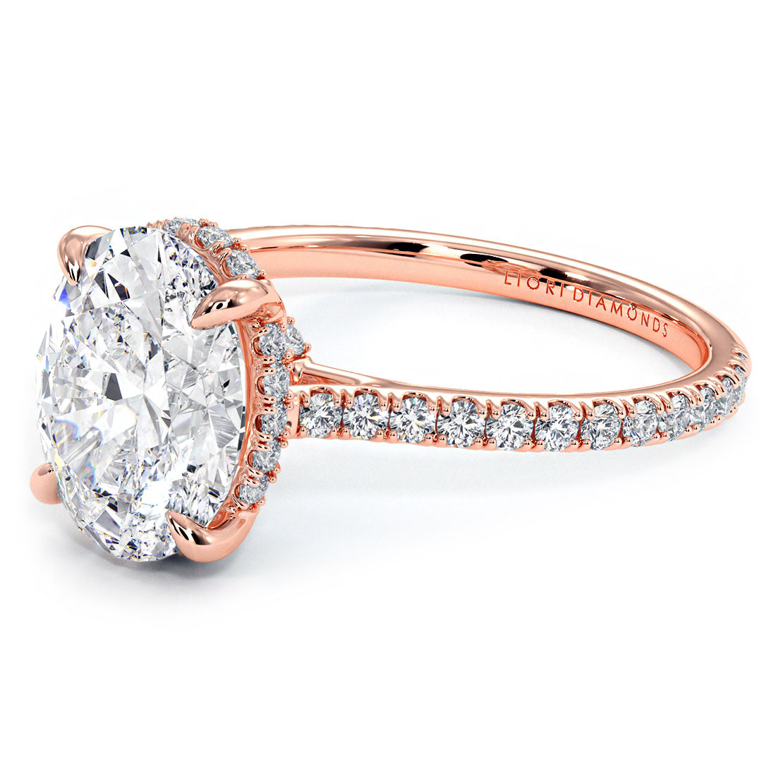2.55ctw GIA Certified Oval Cut Petite Micropavé Lab Grown Diamond Engagement Ring set in 14k Rose Gold