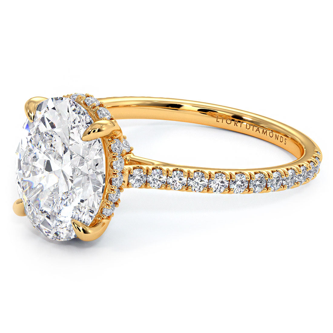 2.55ctw GIA Certified Oval Cut Petite Micropavé Lab Grown Diamond Engagement Ring set in 14k Yellow Gold
