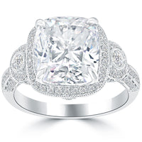 5.68ctw D-I1 Cushion Cut Diamond Engagement Ring 14k White Gold Vintage Style