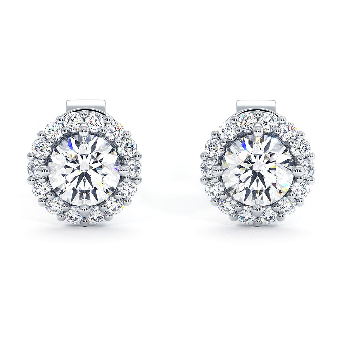 1.00ctw Round Brilliant Prong Halo Diamond Studs Earrings 14k White Gold