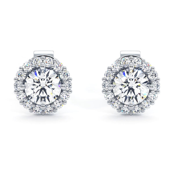 1.00ctw Round Brilliant Prong Halo Diamond Studs Earrings 14k White Gold