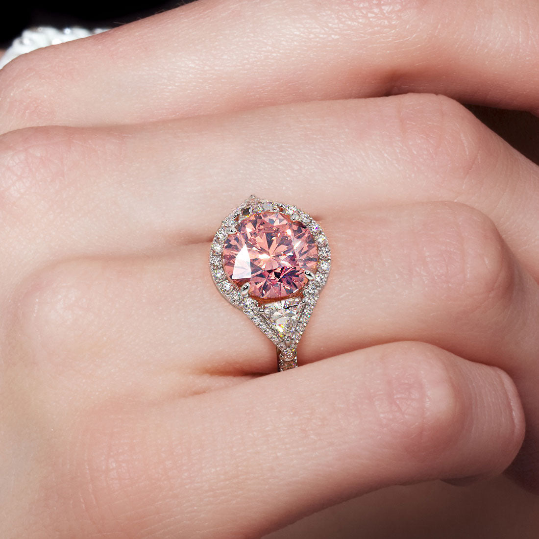 7.28ctw Fancy Intense Pink Lab Grown Diamond Engagement Ring set in 14k White Gold