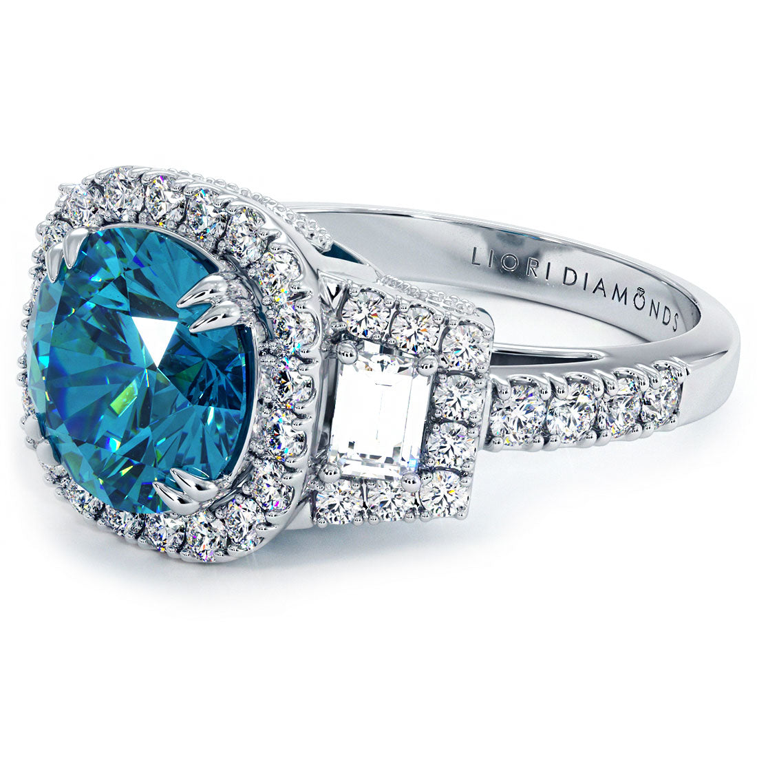 5.25ctw Fancy Blue Vintage Style Lab Grown Diamond Engagement Ring set in 14k White Gold