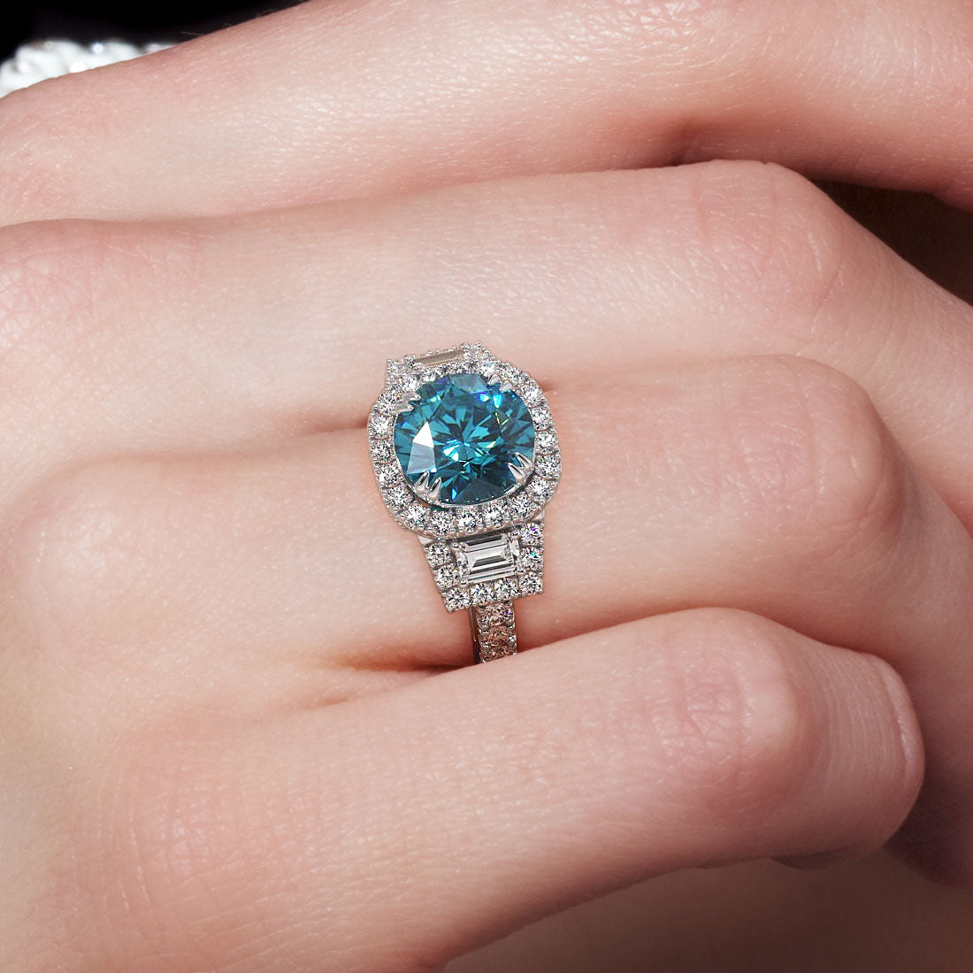 5.25ctw Fancy Blue Vintage Style Lab Grown Diamond Engagement Ring set in 14k White Gold