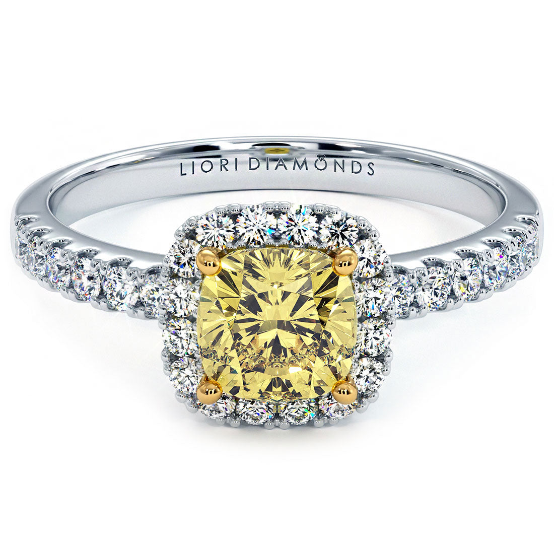 2.00ctw Fancy Yellow Cushion Cut Lab Grown Diamond Engagement Ring 14k White Gold