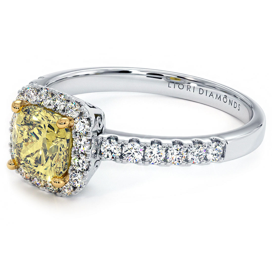 2.00ctw Fancy Yellow Cushion Cut Lab Grown Diamond Engagement Ring 14k White Gold