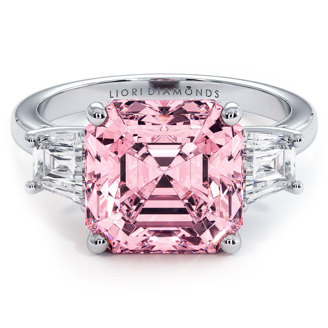 6.55ctw Fancy Intense Pink Asscher Cut Lab Grown Diamond Engagement Ring set in Platinum
