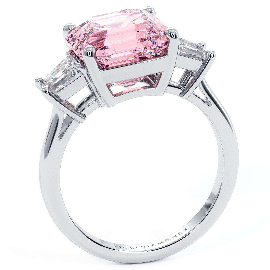 6.55ctw Fancy Intense Pink Asscher Cut Lab Grown Diamond Engagement Ring set in Platinum
