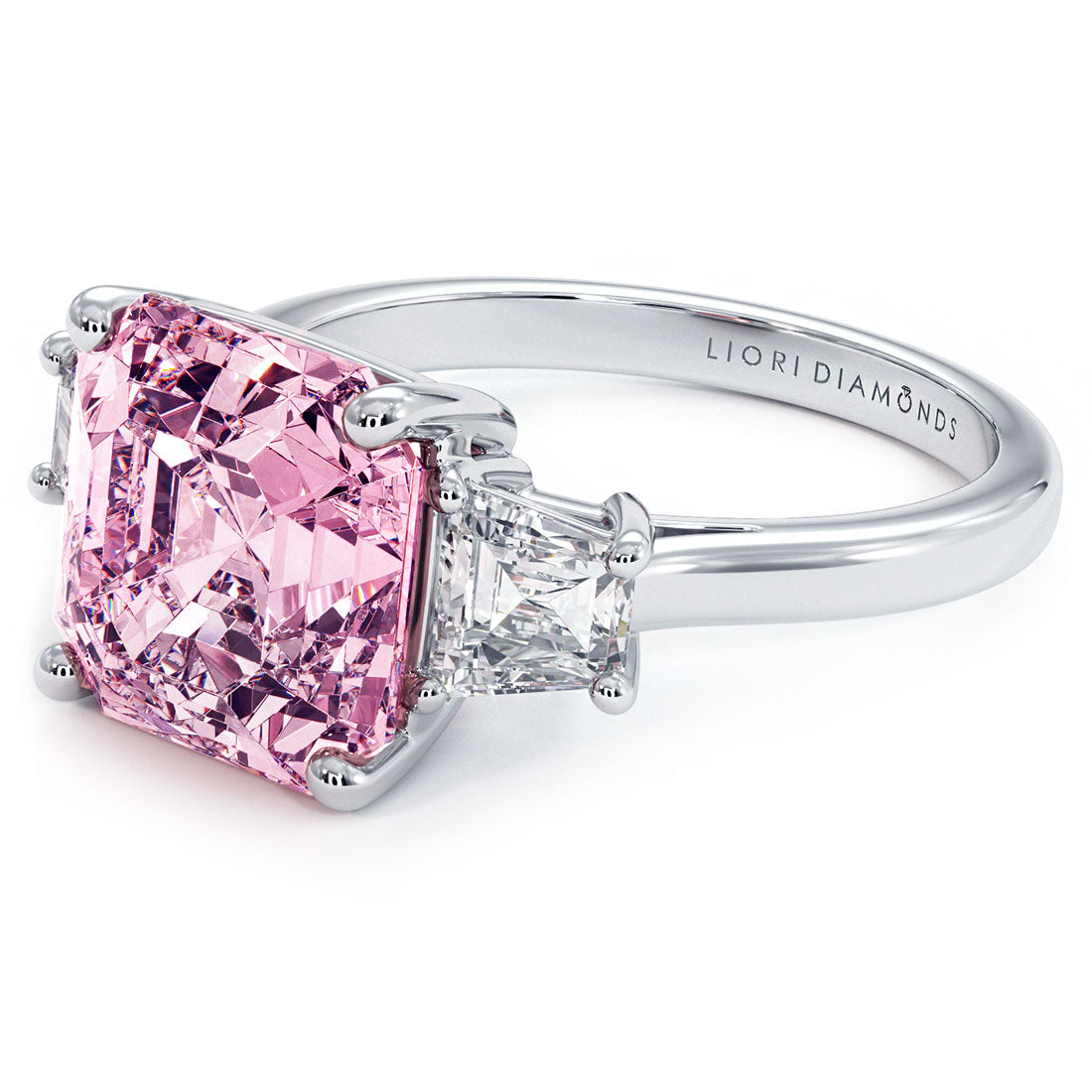 6.55ctw Fancy Intense Pink Asscher Cut Lab Grown Diamond Engagement Ring set in Platinum