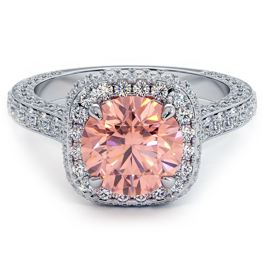 4.18ctw Fancy Intense Pink Lab Grown Diamond Engagement Ring set in 14k White Gold