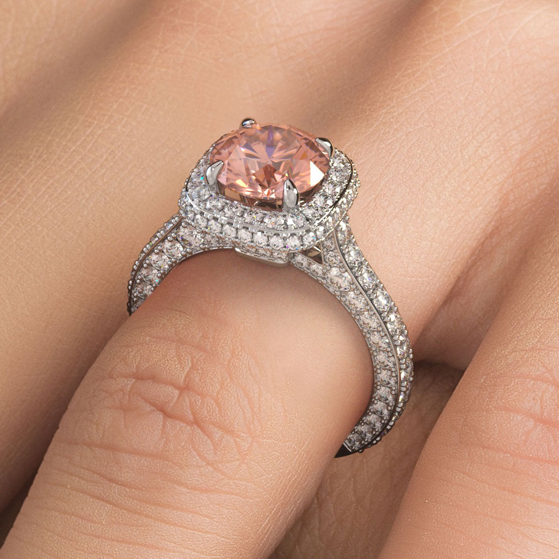 pink diamond dress ring Raisa 18ct White and Rose Gold Cabochon Morganite, Pink Sapphire and Diamond Dress Ring