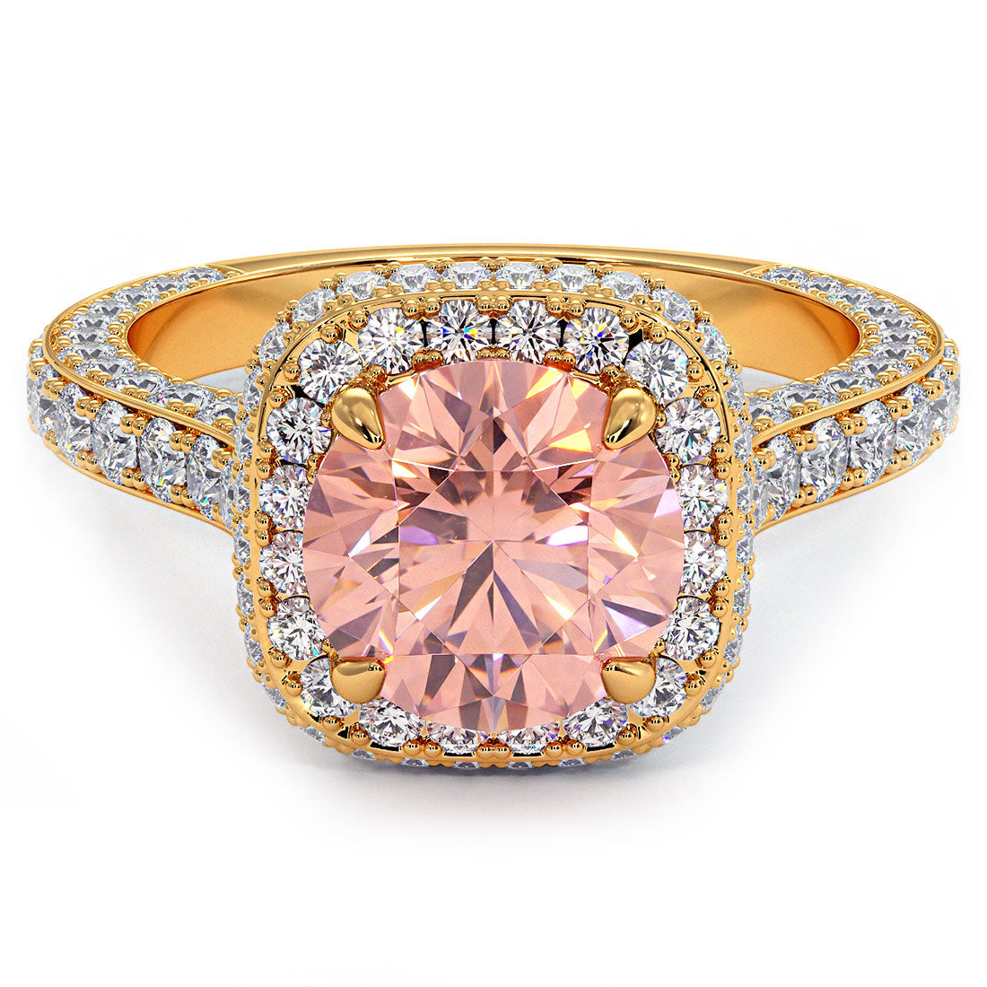 4.18ctw Fancy Intense Pink Lab Grown Diamond Engagement Ring set in 14k Yellow Gold