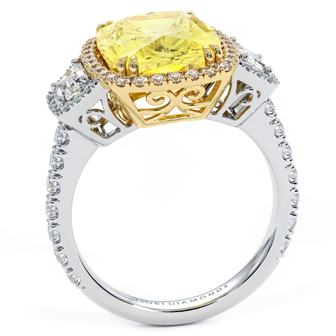 10.55ctw Fancy Yellow Cushion Cut Vintage Style Lab Grown Diamond Engagement Ring 14k White Gold